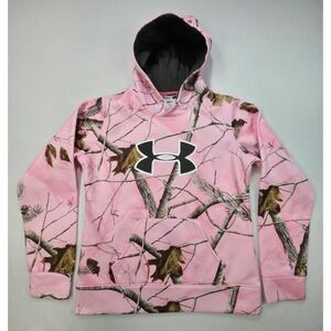 Under Armour UA Cold Gear Womens Size M Camo Pink Hoodie Polyester‎